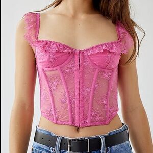 Urban Outfitters Pink Lace Corset Top Size Small Underwire Romantic Party
